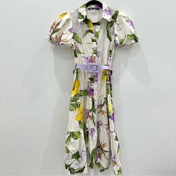 Zara Floral Printed Belted Shirt Midi Dress. Blogger fave. - Picture 6 of 16